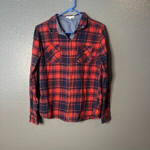 C I Sono Red and Navy Plaid Flannel Shirt - Size Medium